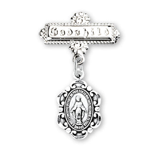 Sterling Silver Miraculous Medal Baby Pin