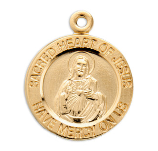 Gold over Sterling Silver Round Shaped Sacred Heart 2 Sided Medal