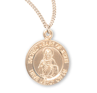 Gold Over Sterling Silver Round Shaped Sacred Heart 2 Sided Medal