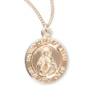 Gold Over Sterling Silver Round Shaped Sacred Heart Of Jesus Medal