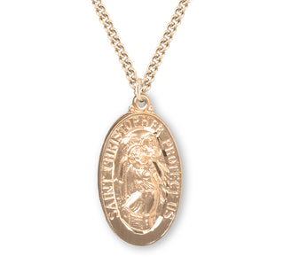 Gold Over Sterling Silver Oval St Christopher Medal