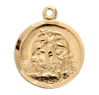 5/8-inch Gold Over Sterling Silver Guardian Angel Medal with 18-inch Chain