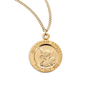 Gold Over Sterling Silver Round Shaped Guardian Angel Medal