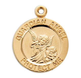 Gold over Sterling Silver Round Shaped Guardian Angel Medal