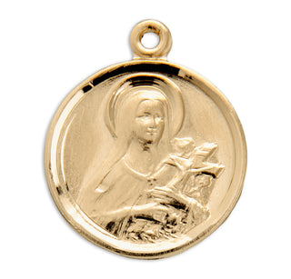 5/8-inch Gold Over Sterling Silver St. Therese The Little Flower Medal with 18-inch Chain