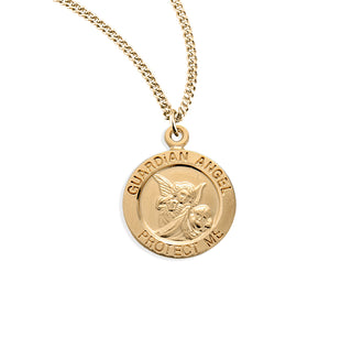Gold Over Sterling Silver Round Shaped Guardian Angel Medal 3