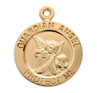 Gold over Sterling Silver Round Shaped Guardian Angel Medal