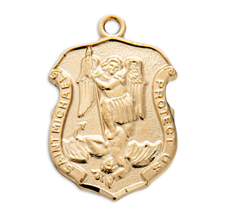 Gold over Sterling Silver Badge Shaped St. Michael Medal