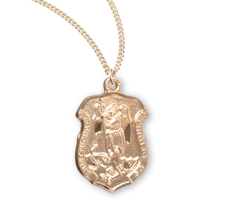 Gold Over Sterling Silver Badge Shaped St Michael Medal