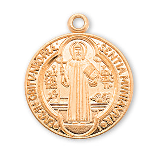 3/4-inch Gold Over Sterling Silver St. Benedict Medal with 18-inch Chain