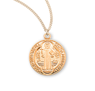 3 4 Inch Gold Over Sterling Silver St Benedict Medal With 18 Inch Chain