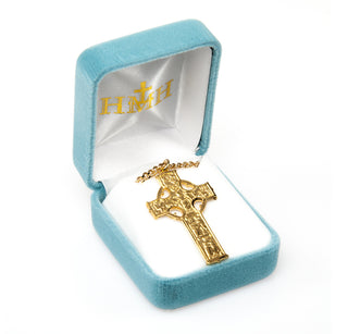 1 5/8-inch Gold Over Sterling Silver Celtic Cross with 24-inch Chain