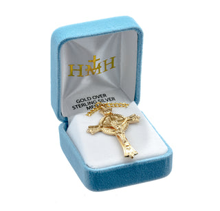 1 13/16-inch Gold Over Sterling Silver Crucifix with 24-inch Chain