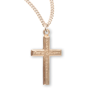 Gold Over Sterling Silver Vine Pattern Cross