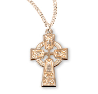 Gold Over Sterling Silver Celtic Cross With 18 Inch Chain