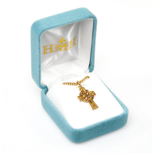 Gold Over Sterling Silver Celtic Cross with 18-inch Chain