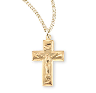 7 8 Inch Gold Over Sterling Silver Crucifix With 18 Inch Chain