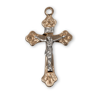 Flare Tipped Gold Over Sterling Silver Two Tone Crucifix