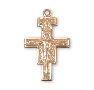 13/16-inch Gold Over Sterling Silver San Damiano Crucifix with 18-inch Chain