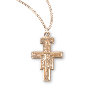 13 16 Inch Gold Over Sterling Silver San Damiano Crucifix With 18 Inch Chain