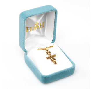 13/16-inch Gold Over Sterling Silver San Damiano Crucifix with 18-inch Chain