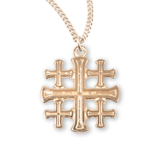 Gold Over Sterling Silver Jerusalem Cross With 18 Inch Chain