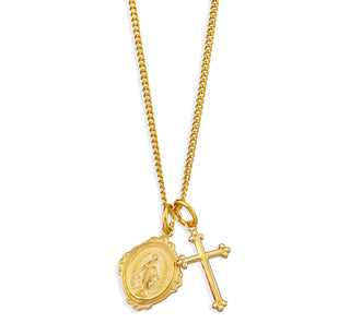 Gold Over Sterling Silver Miraculous Medal and Small Cross