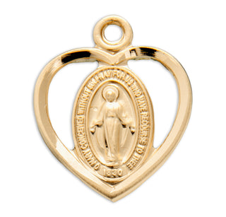 Gold over Sterling Silver Heart Shaped Miraculous Medal