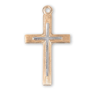 1-inch Tutone Gold Over Sterling Silver Cross with 18-inch Chain