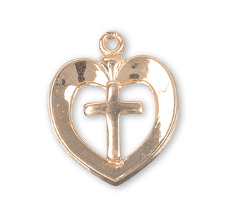 3/4-inch Gold Over Sterling Silver Heart with Cross and 18-inch Chain