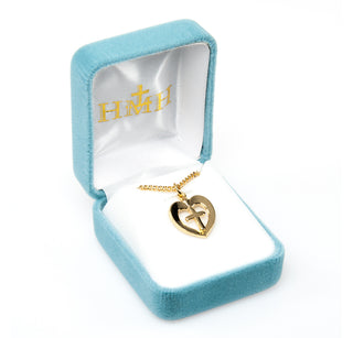 3/4-inch Gold Over Sterling Silver Heart with Cross and 18-inch Chain