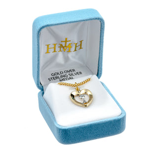 3/4-inch Tutone Gold Over Sterling Silver Heart with Chalice and 18-inch Chain