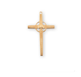 Gold Over Sterling Silver High Polished Holy Spirit Cross with Pierced Halo