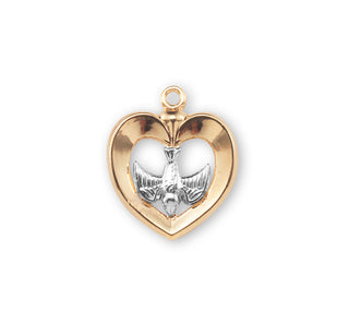 3/4-inch Tutone Gold Over Sterling Silver Heart with Holy Spirit 18-inch Chain
