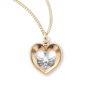 3 4 Inch Tutone Gold Over Sterling Silver Heart With Holy Spirit 18 Inch Chain