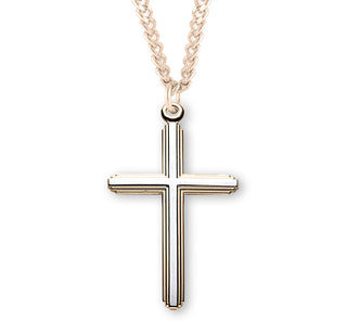 1 1 2 Tutone Gold Over Sterling Silver Inlay Cross With 20 Inch Chain