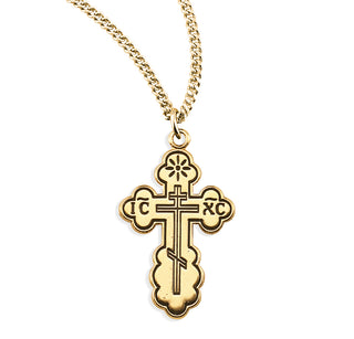 7 8 Inch Gold Over Sterling Silver Byzantine Style Cross With Black Enamel 18 Inch Chain