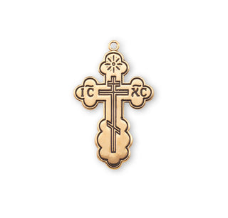 1 1/8-inch Gold Over Sterling Silver "Byzantine" Style Cross with Black Enamel 20-inch Chain