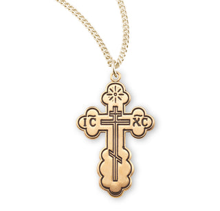 1 1 8 Inch Gold Over Sterling Silver Byzantine Style Cross With Black Enamel 20 Inch Chain