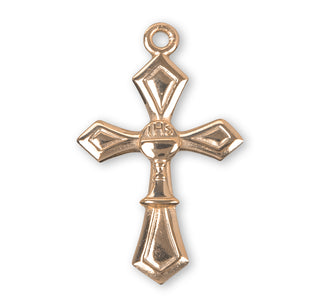 1-inch Gold Over Sterling Silver Cross with Chalice18-inch Chain