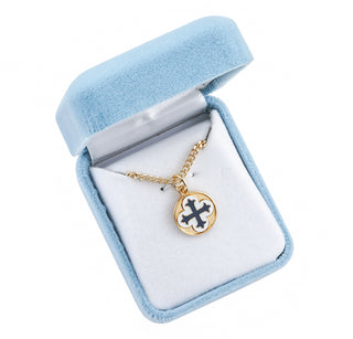 Gold Over Sterling Silver Cross on ClOver with Blue and White Epoxy