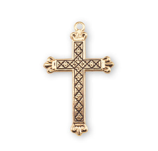 1 3/16-inch Gold Over Sterling Silver Cross with Black Enamel Design 18-inch Chain