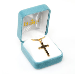 1 3/16-inch Gold Over Sterling Silver Cross with Black Enamel Design 18-inch Chain