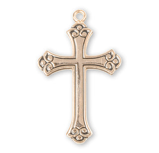 1 1/8-inch Gold Over Sterling Silver Cross with Black Enamel Design 18-inch Chain