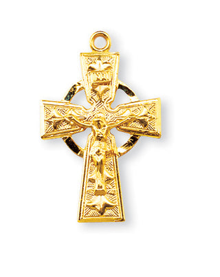 1 1/8-inch Gold Over Sterling Silver Celtic Cross | 18-inch Chain