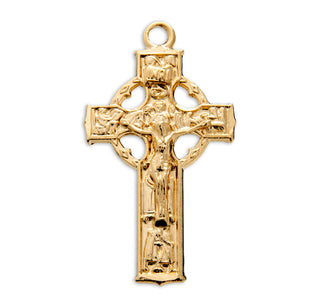 1 1/8-inch Gold Over Sterling Silver Celtic Crucifix with 18-inch Chain