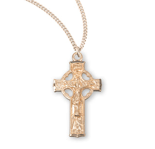 1 1 8 Inch Gold Over Sterling Silver Celtic Crucifix With 18 Inch Chain