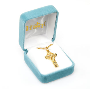 1 1/8-inch Gold Over Sterling Silver Celtic Crucifix with 18-inch Chain
