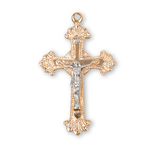 1 1/8-inch Tutone Gold Over Sterling Crucifix with 18-inch Chain