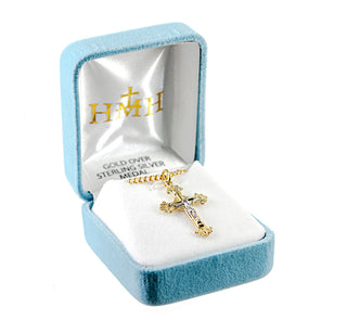 1 1/8-inch Tutone Gold Over Sterling Crucifix with 18-inch Chain